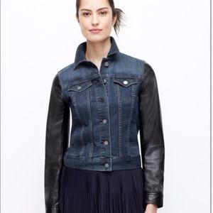 Ann Taylor Denim Jacket Faux Leather Sleeves